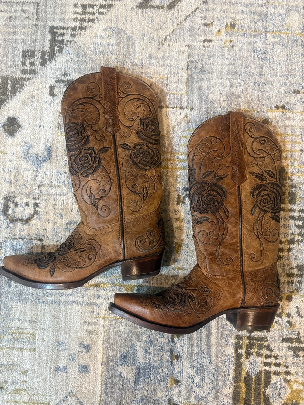 Wildflowers Bluebonnet Rose Cowboy Boots 7.5